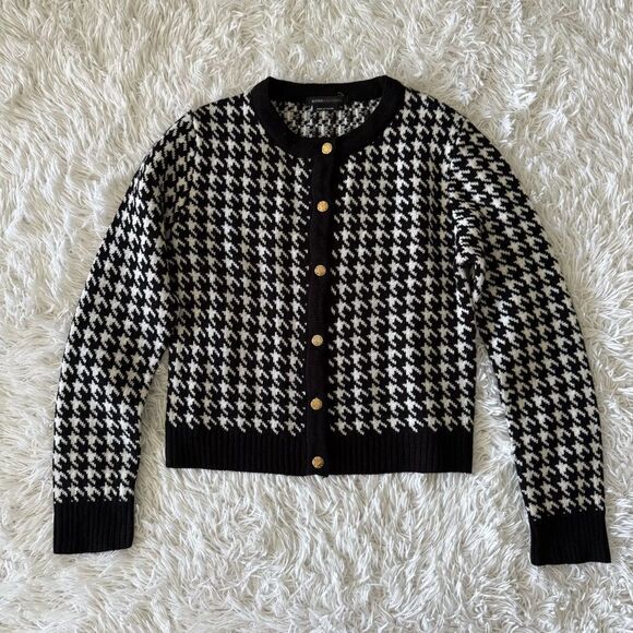 BCBGMaxAzria Black and White Houndstooth Knit Cropped Cardigan Sweater Size M - Picture 5 of 6